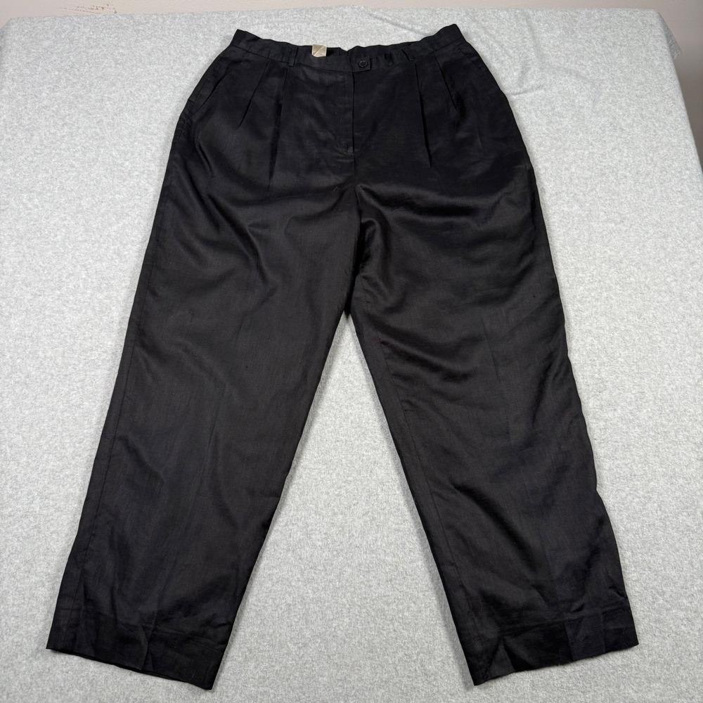 Evan-Picone Black 100% Linen Pleated Trousers Lined Dress Pants Womens 16 Office